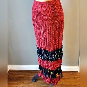 San Antonio Rose Vintage 80s Tiered Rayon Broom Skirt Medium Tall